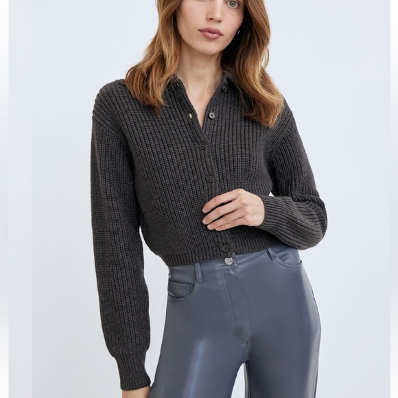 Aritzia Sweaters - Aritzia Wilfred Next Door Sweater 100% Merino Wool Collared Cardigan Gray SizeXS